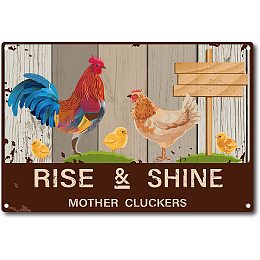 CREATCABIN Rise and Shine Mother Cluckers Metal Tin Sign Funny Bathroom Quote Chicken Vintage Sign for Farmhouse Home Kitchen Cafe Wall Decor, 12 x 8 Inch