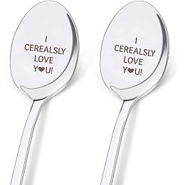 GLOBLELAND 2Pcs I Cerealsly Love You Spoon with Gift Box Stainless Steel Table Spoons for Friends Families Festival Christmas Birthday Wedding, 8Inches