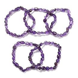 Honeyhandy Natural Amethyst Bead Stretch Bracelets, Tumbled Stone, Nuggets, Inner Diameter: 2~2-1/4 inch(5.2~5.6cm)