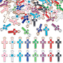 PandaHall Elite 64Pcs 16 Colors CCB Plastic Enamel Pendants, Cross with Evil Eye, Mixed Color, 21.5x11x4mm, Hole: 1.6mm, 4pcs/color