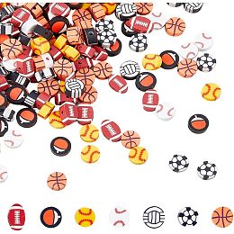 SUPERFINDINGS 350Pcs 7 Style Sports Beads Basketball Polymer Clay Beads Clay Ball Beads Baseball Loose Beads Volleyball Rugby Beads for Jewelry Making