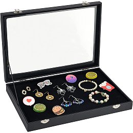 OLYCRAFT Pin Display Cases 13.8x9.4x2" Badge Storage Showcase Display Boxes Brooch Display Case with Clear Window for Hard Rock Badges and Medals Collectible - Black