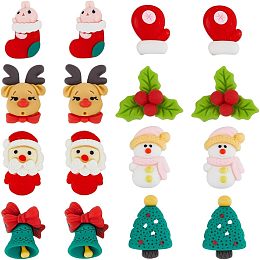 SUPERFINDINGS 48Pcs 8 Styles Christmas Theme Opaque Resin Cabochons Christmas Tree Flatback Pendants Beads Santa Claus Flatback Slime Charms Snowman Cartoon Embellishments