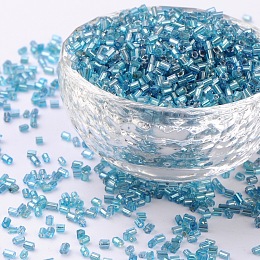 Honeyhandy 11/0 Two Cut Glass Seed Beads, Hexagon, Silver Lined Round Hole, Cyan, Size: about 2.2mm in diameter, about 37500pcs/Pound