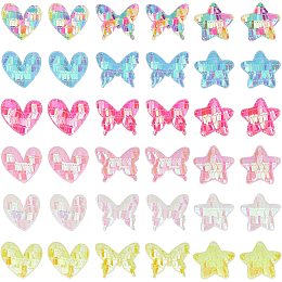 ARRICRAFT 72 Pcs 18 Styles Sequins Patch Stickers, Glittered Butterfly Heart Star Sew On Sequin Applique Shinning Embroidered Patches Repair Applique Crafts for DIY Sewing Hair Clips Clothes Hats