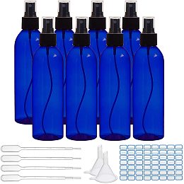 BENECREAT 8 Pack 8.45oz/250ml Blue Plastic Spray Bottle Fine Mist Spray Bottle with Funnel Hopper, Dropper and Label Sticker for Essential Oil Perfume and Lotion Liquid