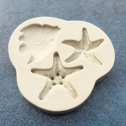 Honeyhandy Food Grade Silicone Molds, Fondant Molds, For DIY Cake Decoration, Chocolate, Candy, UV Resin & Epoxy Resin Jewelry Making, Fish and Starfish/Sea Stars, Antique White, 40~42mm