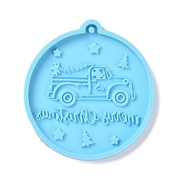 Honeyhandy Christmas Ball with Truck Pendant Silicone Molds, Resin Casting Molds, for UV Resin, Epoxy Resin Craft Making, Deep Sky Blue, 81x75x6mm, Hole: 3mm