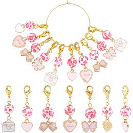 SUNNYCLUE 1 Box 20Pcs Stitch Marker Charms Pink Stitch Markers Crochet Cute Removable Butterfly Heart Lobster Clasp Charm Locking Metal Knitting Markers for Weaving Sewing Knit Quilting Zipper Pull