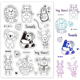 GLOBLELAND Animal Clear Stamps Transparent Silicone Stamp Lion Panda Lamb Pig Penguin for Card Making Decoration and DIY Scrapbooking