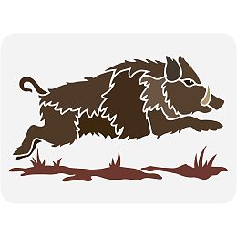 FINGERINSPIRE Wild Boar Painting Stencil 11.7x8.3 inch Reusable Running Pig Pattern Drawing Template Plastic Hollow Out Stencil for Painting on Wall Wood Furniture DIY Home Decoration