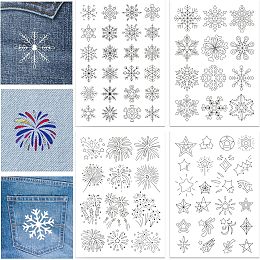 GLOBLELAND 4 Sheets Snowflakes and Fireworks Water Soluble Stabilizer Hand Sewing Stabilizers with Pre Printed Stick and Stitch Self Adhesive Wash Away Stabilizer for Bags Cloth Embroidery Hand Sewing