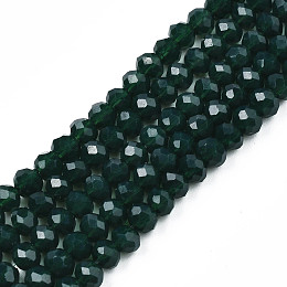 Honeyhandy Opaque Solid Color Glass Beads Strands, Faceted, Rondelle, Dark Green, 3.5x3mm, Hole: 0.4mm, about 123~127pcs/strand, 13.7~14.1 inch(35~36cm)