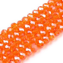 Electroplate Glass Beads Strands, Pearl Luster Plated, Faceted, Rondelle, Dark Orange, 2.5x2mm, Hole: 0.4mm, about 170pcs/strand, 11.8 inch(30cm)