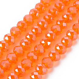 Honeyhandy Electroplate Glass Beads Strands, Pearl Luster Plated, Faceted, Rondelle, Coral, 8x6mm, Hole: 1mm, about 72pcs/strand, 16.14 inch(41cm)