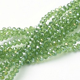 Honeyhandy Electroplate Glass Beads Strands, AB Color Plated, Faceted, Rondelle, Lawn Green, 3x2mm, Hole: 1mm, about 165~169pcs/strand, 15~16 inch(38~40cm)