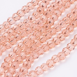 Honeyhandy Glass Beads Strands, Faceted, Round, Light Salmon, 4mm, Hole: 1mm, about 90~95pcs/strand, 12.8~13.6 inch(32~34cm)