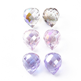 Honeyhandy Electroplated Glass Charms, Faceted, Teardrop, Mixed Color, 9.5x8mm, Hole: 1.2mm, about 48pcs/board, 3board/box