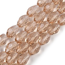 Transparent Glass Beads Strands, Faceted, Teardrop, Camel, 8x6mm, Hole: 1.2mm, about 65~67pcs/strand, 20.08 inch(51cm)