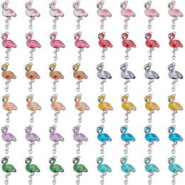 PandaHall Elite 48pcs Flamingo Charms, 12 Colors Alloy Enamel Connector Charms Platinum Colored Pendants Romantic Charms for Valentine's Day Hawaii DIY Bracelet Necklace Earring Making