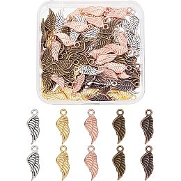 SUPERFINDINGS 100Pcs 5 Color Angel Wing Charm Pendant Tibetan Style Alloy Feather Pendants 21x8x2mm Assorted Wings Charm Beads for DIY Bracelet Necklace Jewelry Making,Hole:3mm