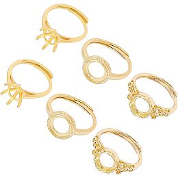 SUPERFINDINGS 6Pcs 3 Styles Bezel Cup Blank Rings Golden Brass Finger Ring Components Flat Round Pad Ring Settings for Ring Making, Inner Diameter: 17~17.8mm