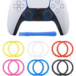 SUPERFINDINGS 12Pcs 6 Colors Controller Accent Ring Plastic Decorative Accent Rings with 1Pc POM Resin Pry Tool Custom Accent Rings for PS5 Controller Game Controller