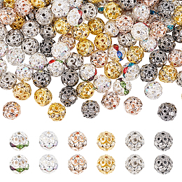 Globleland 300Pcs 6 Colors Alloy Rhinestone Beads, Hollow, Round, Mixed Color, 8x7.5mm, Hole: 1mm, 50Pcs/color