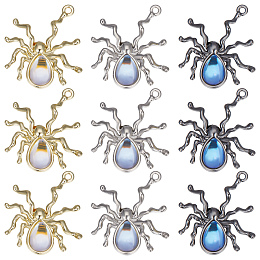 SUNNYCLUE 18Pcs 3 Colors Halloween Rack Plating Alloy Pendants, Spider Charm, with Lilac Resin Beads, Mixed Color, 30x27x5.8mm, Hole: 1.6mm, 6pcs/color