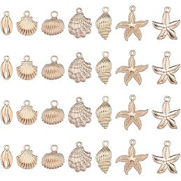 SUNNYCLUE 1 Box 28Pcs Shell Charms Starfish Charms Bulk Summer Hawaii Ocean Conch Seashell Charm Light Gold Alloy Sea Animal Holiday Charm for Jewelry Making Charms DIY Earrings Bracelets Supplies