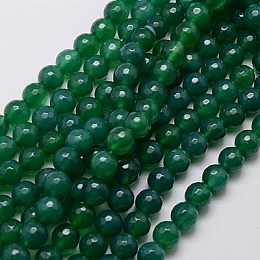 Honeyhandy Natural Agate Beads Strands, Green Onyx, Faceted, Dyed, Round, Sea Green, 8mm, Hole: 1mm, about 48pcs/strand, 15 inch