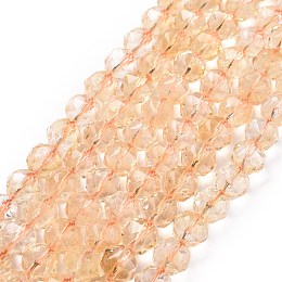 Natural Yellow Quartz Beads Strands, Star Cut Round Beads, Faceted, 9.5~10.5x10mm, Hole: 0.9mm, about 39pcs/strand, 15.43 inch(39.2cm)