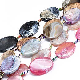 Honeyhandy Natural Fire Crackle Agate Beads Strands, Dyed & Heated, Oval, Mixed Color, 38~40x27~30x5~7mm, Hole: 1.8mm, about 8pcs/Strand, 15.16 inch(38.5cm)