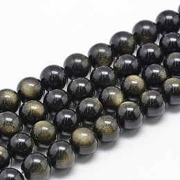 Honeyhandy Natural Golden Sheen Obsidian Beads Strands, Grade A, Round, 16mm, Hole: 2mm, about 24pcs/strand, 14.96 inch(38cm)