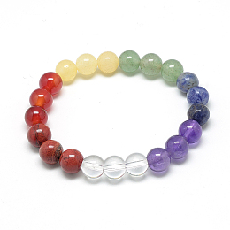 Honeyhandy Natural Gemstone Stretch Bracelets, Round, Mixed Color, 1-5/8 inch~1-3/4 inch(42~45mm)