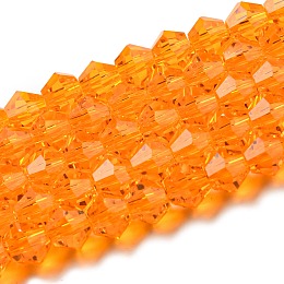 Transparent Glass Beads Strands, Faceted, Bicone, Orange, 3x2.5mm, Hole: 0.7mm, about 162~185pcs/strand, 12.76~14.61 inch(32.4~37.1cm)