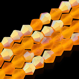 Honeyhandy Imitate Austrian Crystal Bicone Frosted Glass Beads Strands, Grade AA, Faceted, Orange, 4x4mm, Hole: 1mm, about 82~85pcs/strand, 30.5~31cm