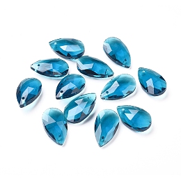 Honeyhandy Faceted Glass Pendants, Teardrop, Marine Blue, 15x9.5x5.5mm, Hole: 1mm