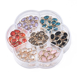 K9 Glass Charms, with Light Gold Plated Brass Findings, Oval, Faceted, Mixed Color, 11.5x6.5x3mm, Hole: 1.8mm