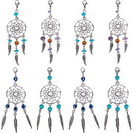 SUNNYCLUE 1 Box 16Pcs Dream Catcher Charms Bohemian Style Dream Catchers Charm Synthetic Turquoise Chakra Energy Amethyst Chip Beads Evil Eye Bead Lobster Clasp Charms for Jewelry Making Charm Craft