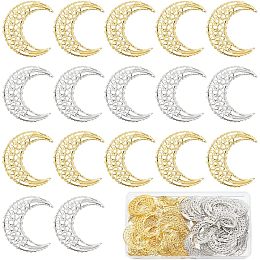 Arricraft 100 Pcs Filigree Joiner Links, Hollow Moon Wrap Connector with Metal Embellishments, Iron Filigree Connector Joiners Charms for DIY Jewelry Making, Platinum & Golden