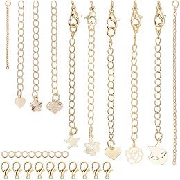 BENECREAT 20Pcs Mixed Style 18K Gold Plated Brass Chain Extender 10Pcs Lobster Clasps and 50Pcs Open Jump Rings for Jewelry Making and Bracelets