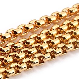 Honeyhandy Eco-friendly Spray Painted Handmade Brass Box Chains, Soldered, with Spool, Gold, 4x4mm, 32.8 Feet(10m)/roll