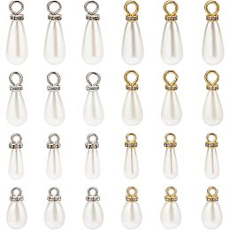 CHGCRAFT 96Pcs 4 Sizes Imitation Teardrop Pearl Pendants with Rhinestone for Dangle Earrings Necklace Jewelry Making, Golden and Silver