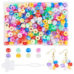 Arricraft 240Pcs 8 Colors Barrel Acrylic European Beads, Imitation Gemstone, Large Hole Beads, with 2Pcs Plastic Hair Pin Bun Maker, Mixed Color, Beads: 9x6mm, Hole: 4mm, 242pcs/box