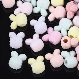 Honeyhandy Flocky Acrylic Bunny Beads, Rabbit Head, Mixed Color, 11x10x7.5mm, Hole: 2.5mm