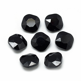 Honeyhandy Pointed Back Glass Rhinestone Cabochons, Faceted, Square, Black, 10x10x4.5mm