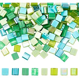 NBEADS 240 Pcs 8 Styles Seed Beads, 2-Hole Glass Pony Beads Rectangle Loose Beads for Jewelry Design Necklace Bracelet Earring Making, Light Green