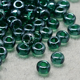 Honeyhandy 12/0 Grade A Round Glass Seed Beads, Transparent Colours Lustered, Dark Green, 12/0, 2x1.5mm, Hole: 0.3mm