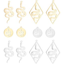 DICOSMETIC 12Pcs 3 Styles 2 Colors Stainless Steel Snake Shape Pendants Snake Style Charms Serpent Charms Craft Supplies for Necklace Bracelet Jewelry Making，Hole：1.4mm-1.6mm